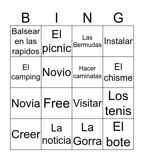 Las Vacciones pasadas Bingo Card