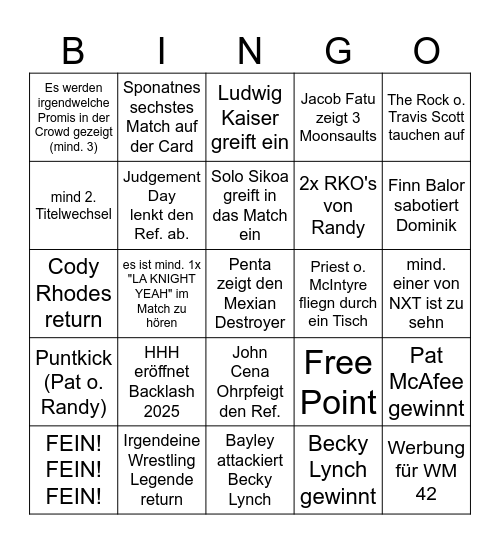 Backlash 2025 - Bingo Card