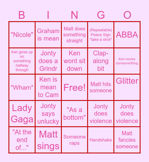 Cam Bingo Card