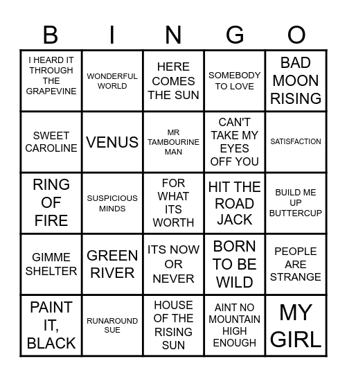 1960's MUSIC Bingo Card