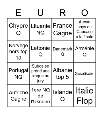 Eurovision Bingo Card