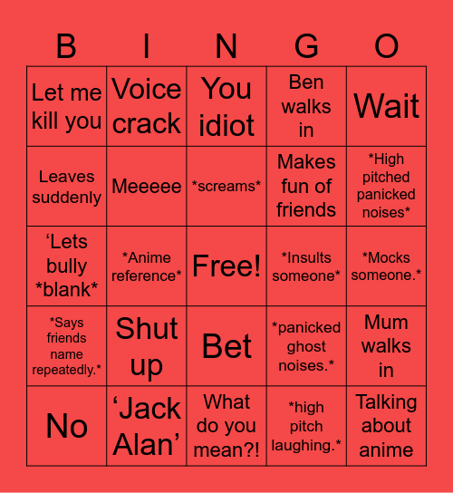 Joshy’s Game Bingo Card