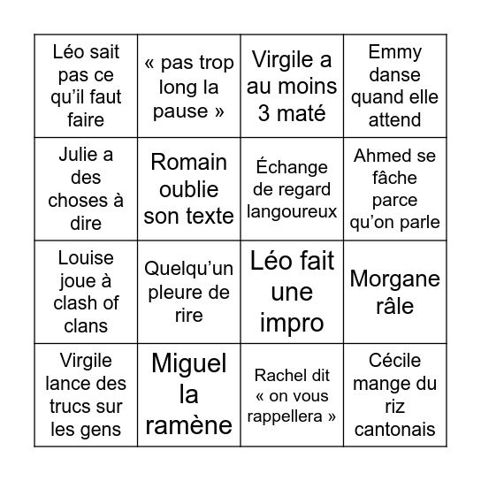 Bingo Cie Agathe Bingo Card