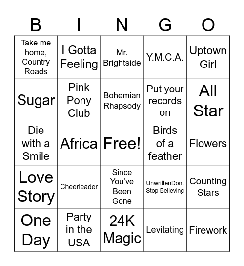Shaluau Music Bingo Card