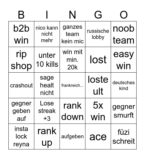 Valorant Bingo Card