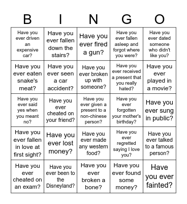 Have you ever Bingo Card