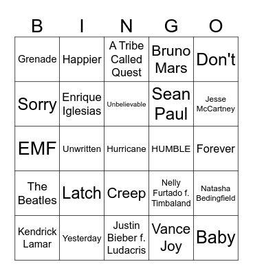 One Word Song Titles (Part 4) Bingo Card
