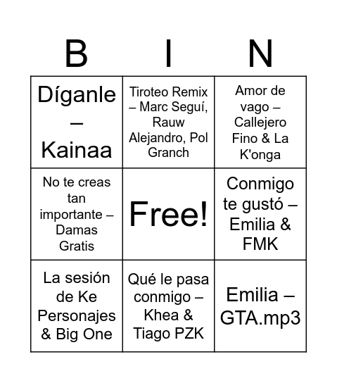 BINRO Bingo Card