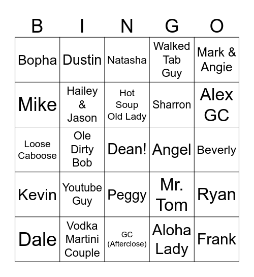 Bar Regular Bingo Card