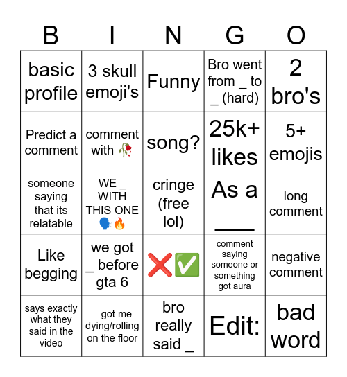 Comments Bingo Card