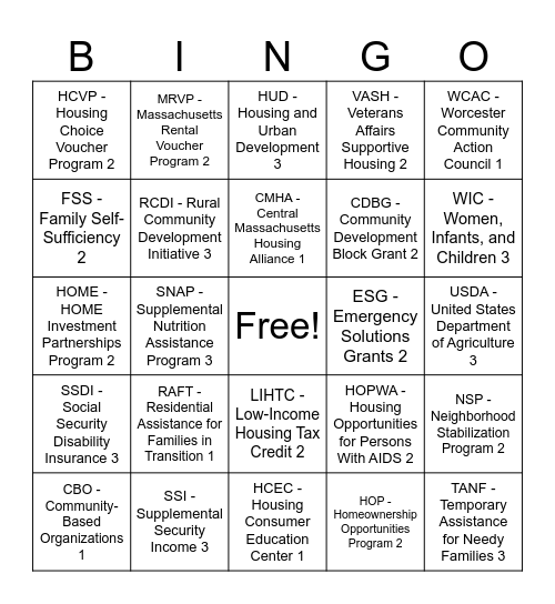 Untitled Bingo Card