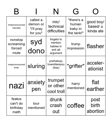 pean live Bingo Card