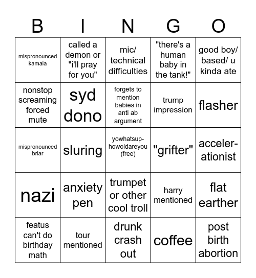 pean live Bingo Card