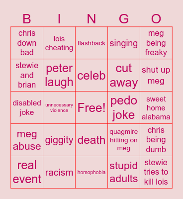 family guy bingo Card