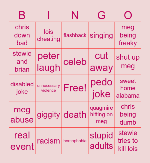 family guy bingo Card