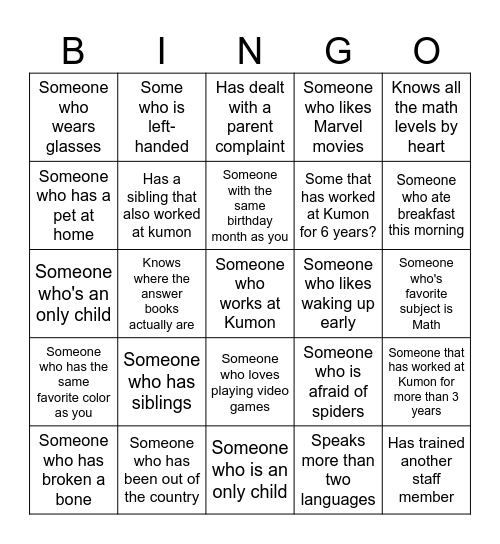 Human Bingo Card