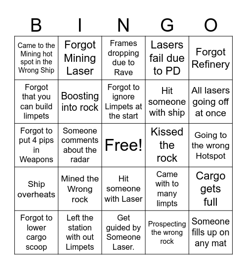 Ricter Rave Bingo Card