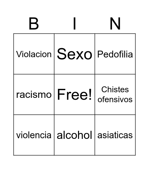 family guy Bingo Card