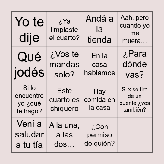 Bingo de mamá Bingo Card