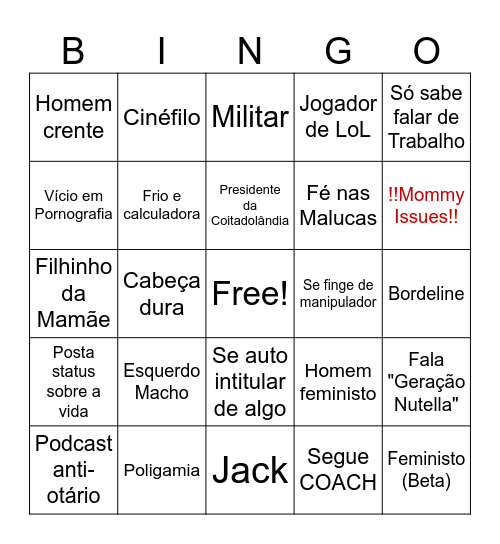 Bingo Red Flag Homem Bingo Card