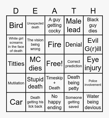 Final Destination Bingo Card