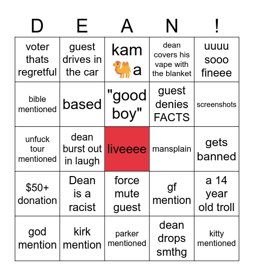 dean withers bingo Card