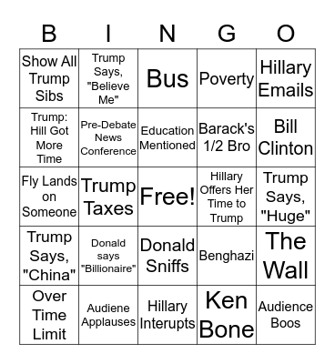 2016 Final Debate Bingo Card
