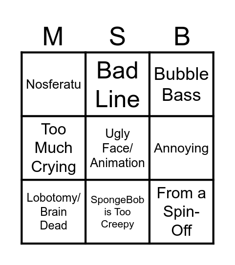 Modern SpongeBob Bingo Card