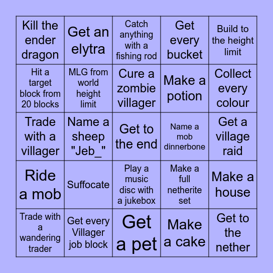 Minecraft Bingo Card