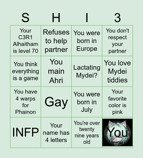 SU KINNIE BINGO LIST Bingo Card