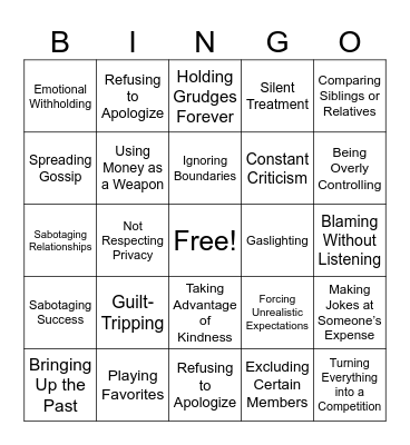 Toxic BINGO Card