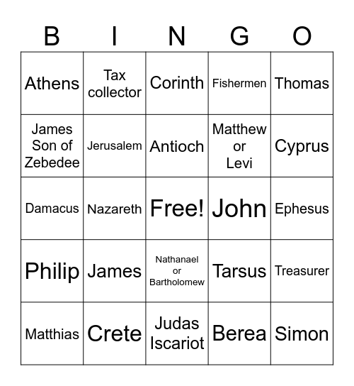 APOSTLES Bingo Card