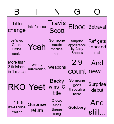 WWE Backlash 2025 Bingo Card