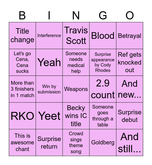 WWE Backlash 2025 Bingo Card