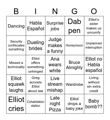 Elliot & Ana’s Wedding Bingo Card