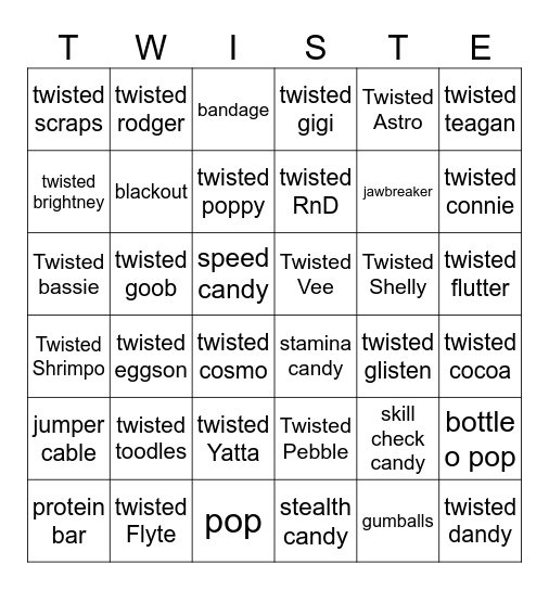 Dandy's World Bingo Card