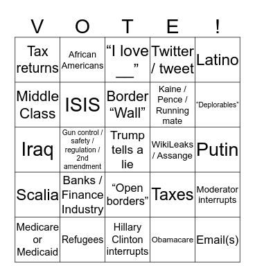 3rd Debate Bingo Card