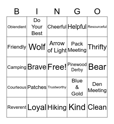 Cub Scouts Bingo!  Bingo Card