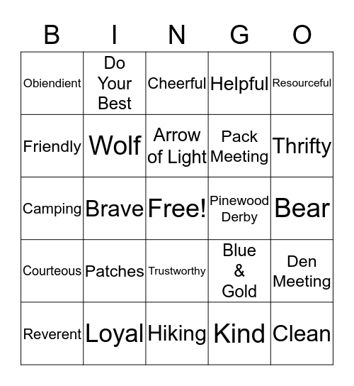 Cub Scouts Bingo!  Bingo Card