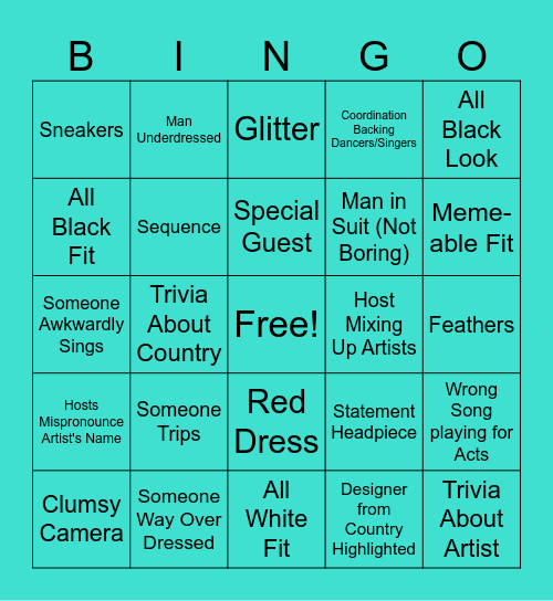 Turquoise Carpet 2024 Bingo Card