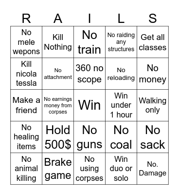 Dead rails hard Bingo Card