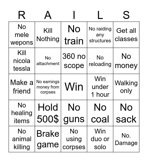Dead rails hard Bingo Card