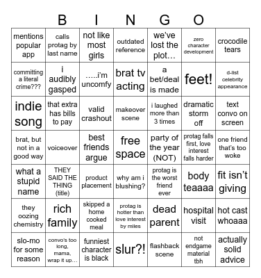 Teen Movie Bingo Card