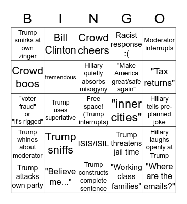 Presidential Debate Bingo! Bingo Card