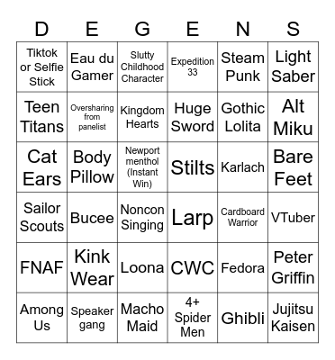 Momocon 2025 Bingo Card