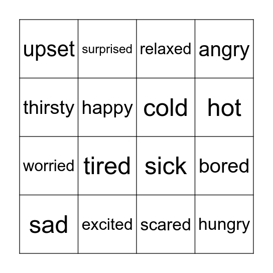 Feelings Bingo Card