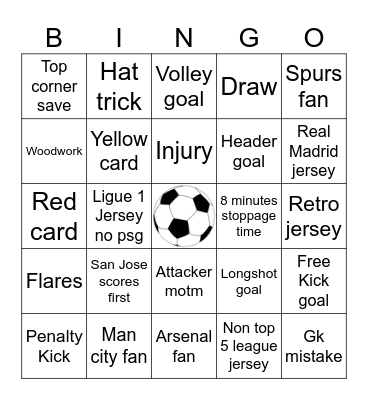 Soccer Bingo Card
