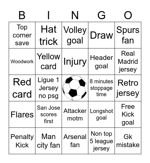 Soccer Bingo Card