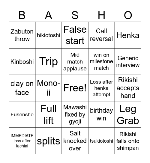 Hakkeyoi Bingo Card