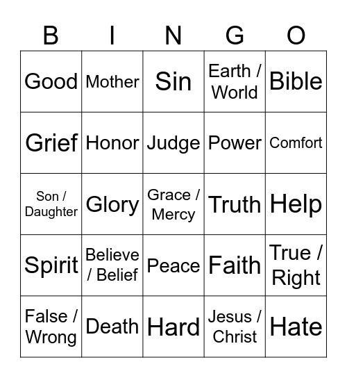 Sermon Bingo Card
